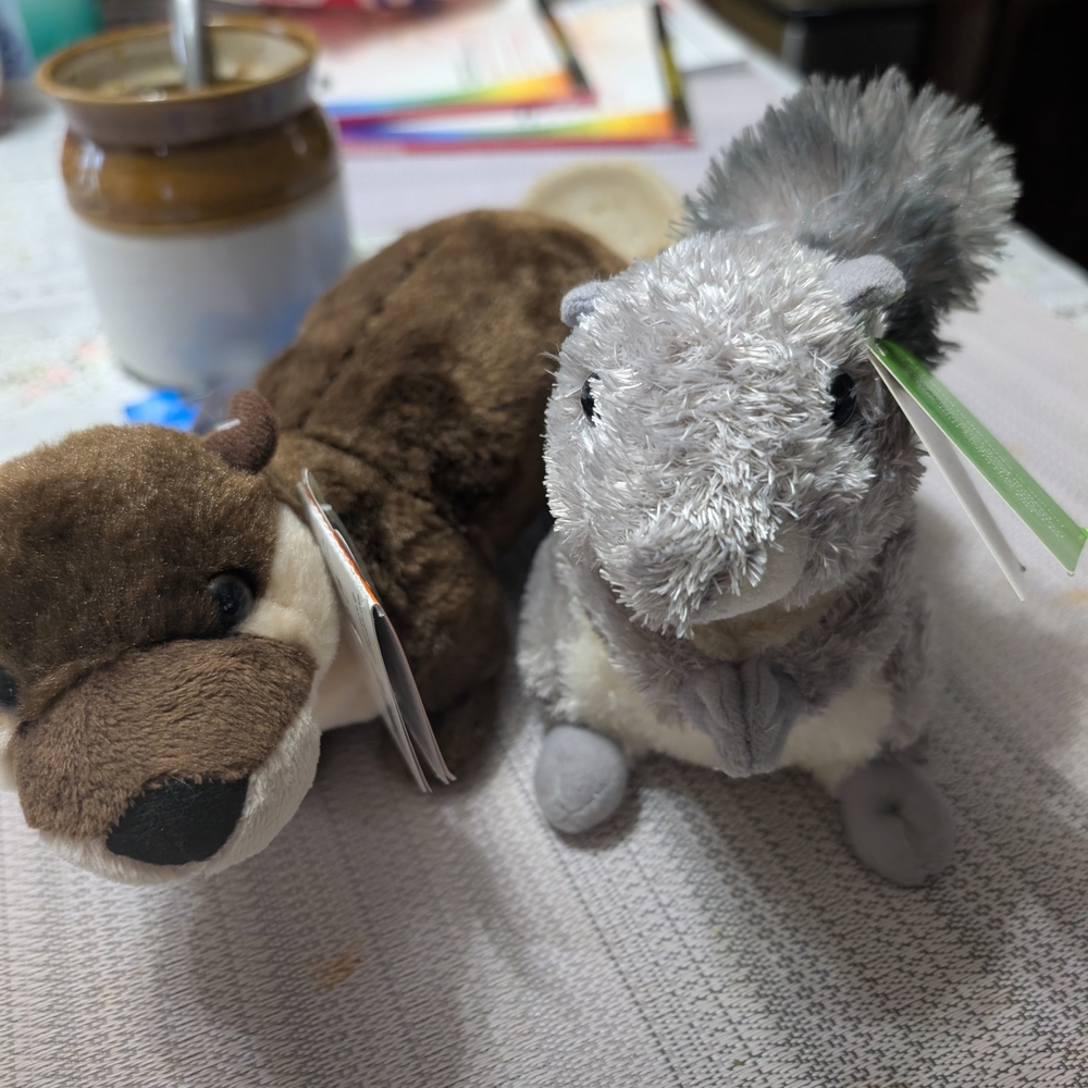 Plush Otter and Squirrel Toy Set - Brown and Gray